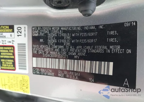 2015 Toyota Sienna Xle 8 Passenger из США, поврежденный, VIN 5TDYK3DC6FS537271